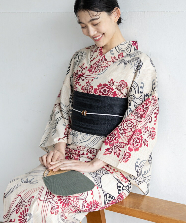 三勝　浴衣　綿絹紅梅　新品 浴衣 伝統工芸 ゆかた 三勝染め 仕立て上がり 綿紅梅 菊花 白 赤