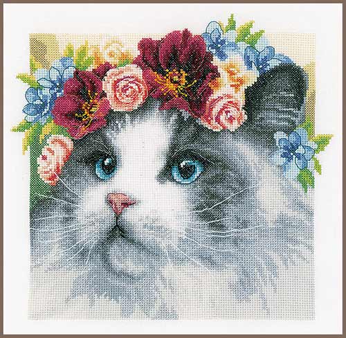 メール便送料無料 Lanarte ラナーテ クロスステッチ刺繍キット Flower Crown Ragdoll 花の冠のラグドール 14ct アイーダ 猫 クロスステッチキット ししゅう 刺繍 Ice Org Br