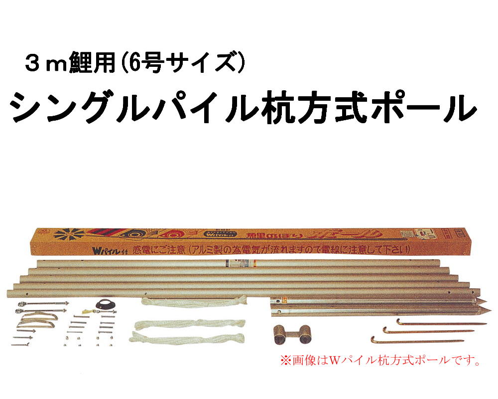 徳永こいのぼり シングルパイル杭方式ポール３ｍ鯉用