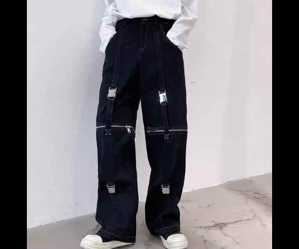 メンズ 男性用 パンツ ボトムス デニム ワイドパンツ フルレングス ストレート ファスナー ハイウエスト ウォッシュ 大人可愛い シンプル カジュアル おしゃれ かっこいい こなれ感 ラフ ルーズ 個性的 クール モダン 存在感 ラグジュアリー ワイルド ロック セクシー