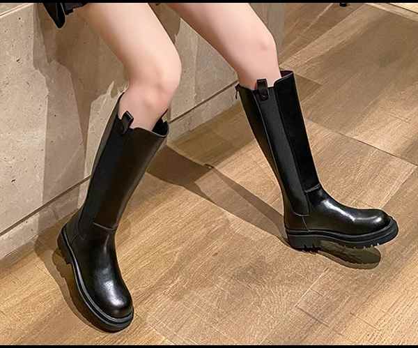 レディース ブーツ ロングブーツ 5cm ミドルヒール フラット ラバーソール ラウンドトゥ 防水加工 バックファスナー レザー 大人可愛い きれいめ シンプル カジュアル 上品 おしゃれ かっこいい レトロ エレガント ボーイッシュ クール セクシー こなれ感 シック
