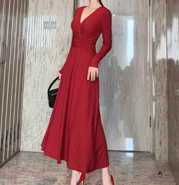 レディース ワンピース ドレス ドレス ロング アンクル丈 Vネック カシュクール フレア フェミニン プリーツ タック タックプリーツ シフォン ウエストマーク ハイウエスト 薄手 きれいめ 上品 おしゃれ 個性的 エレガント 主役級 存在感 ロマンティック 春 二次会