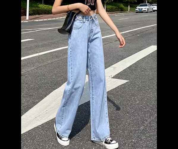 レディース パンツ ボトムス デニム ジーンズ Gパン フルレングス ワイド ストレート ポケット ハイウエスト ブルーデニム 薄手 かわいい シンプル カジュアル おしゃれ かっこいい レトロ こなれ感 ラフ ボーイッシュ ルーズ クール ラグジュアリー 夏 デート お出かけ