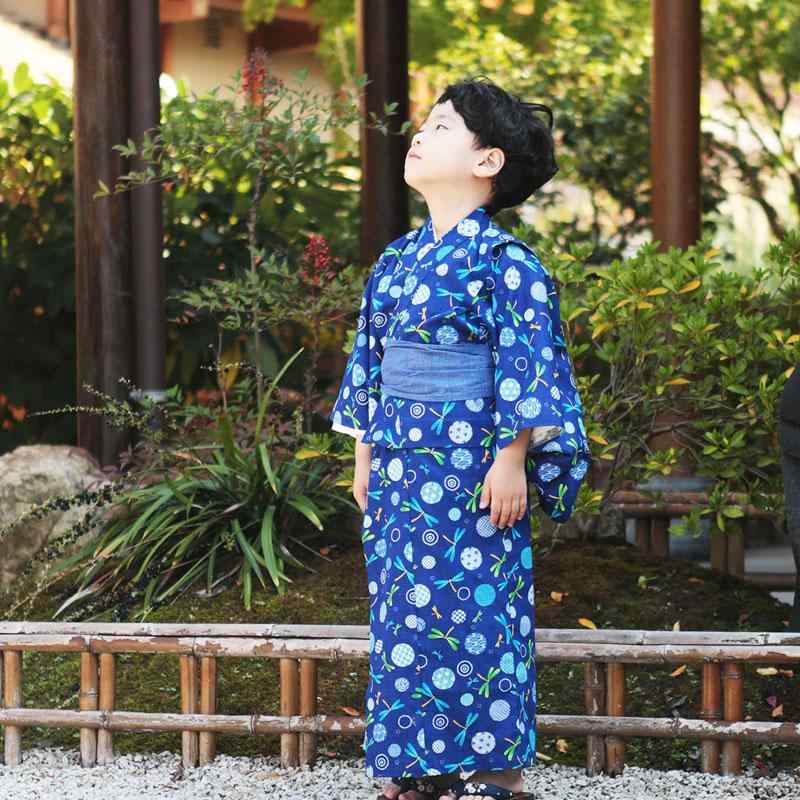 お坊っちゃん 浴衣 御召しもの 春夏 小わっぱ キッズ お祝い事 火工品市民大会 今めかしい 青 和装 着物