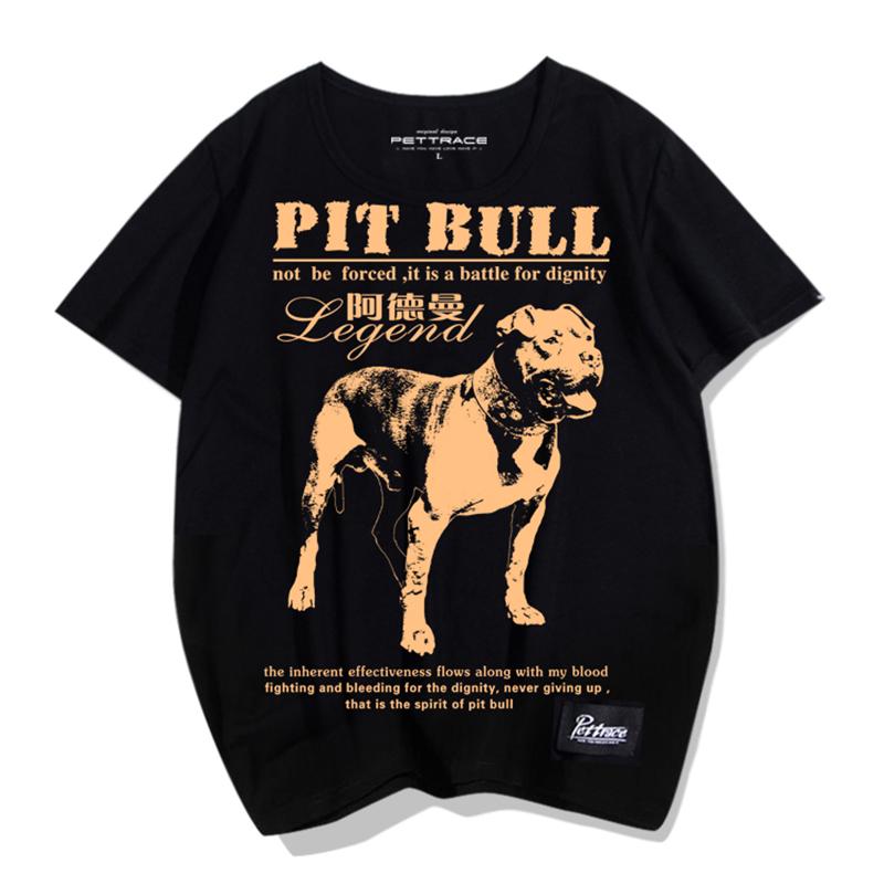 tシャツ 犬柄 半袖 ピットブル プリント 男女兼用 カップル ウェア コットン ラウンドネック アメリカン ゆったり 黒 赤