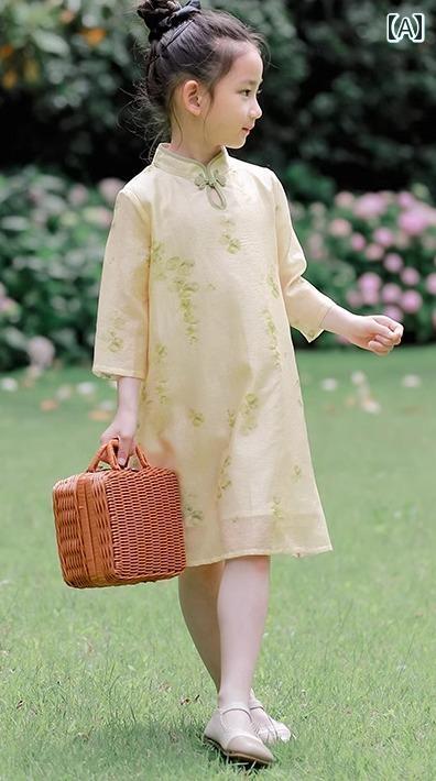キッズ 瀬戸ものお召しもの 衣装 お子さん お姉さん フォーマル 告げ知らせる会 婚礼の儀 中国風 春夏 七分袖 ワンピース-マタニティ・ママ用品