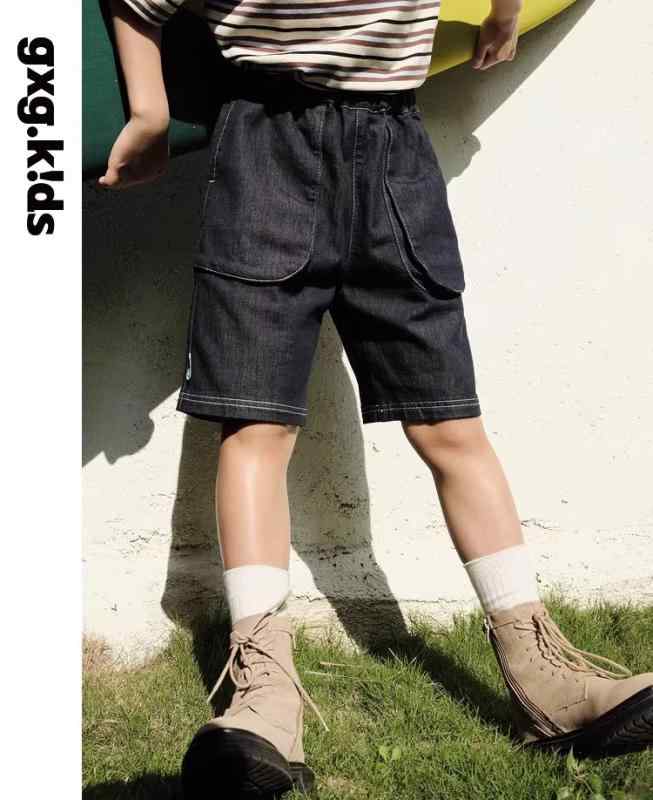 デニム ショートパンツ キッズ ボトムス 子供服 男の子 ジーンズ カジュアル ウエストゴム 春夏 ゆったり シンプル ブルー｜Grams店