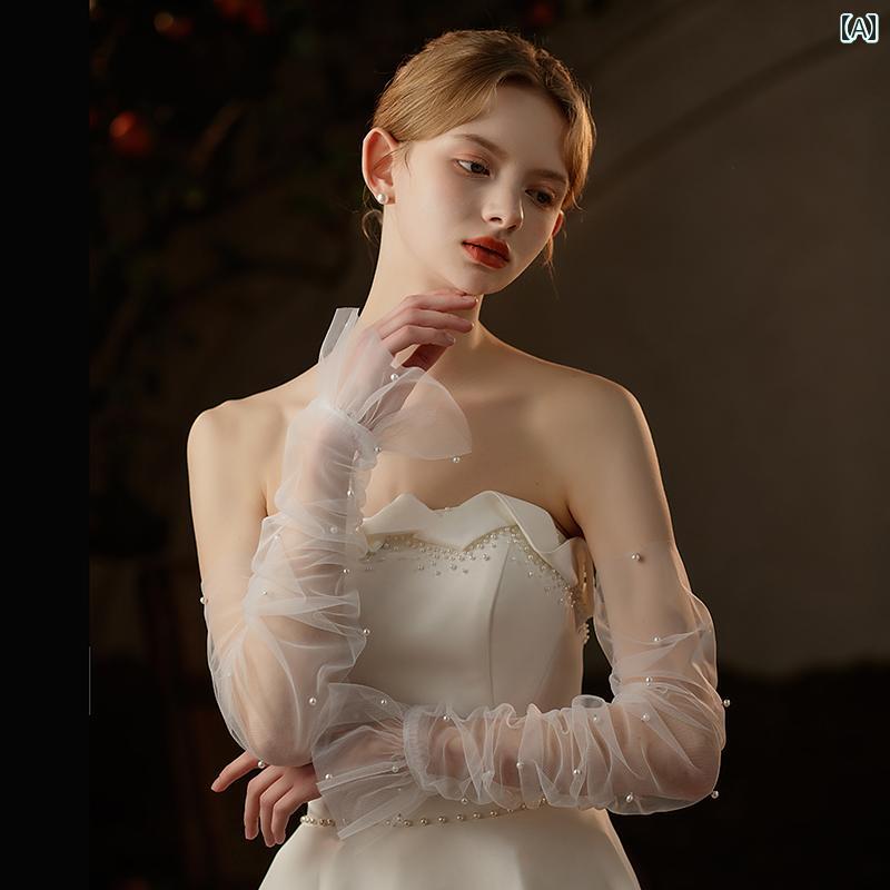 グローブ ロング 手袋 ウエディング 結婚式 ブライダル 花嫁 アクセサリー 透け感 ビーズ フレア おしゃれ ホワイト