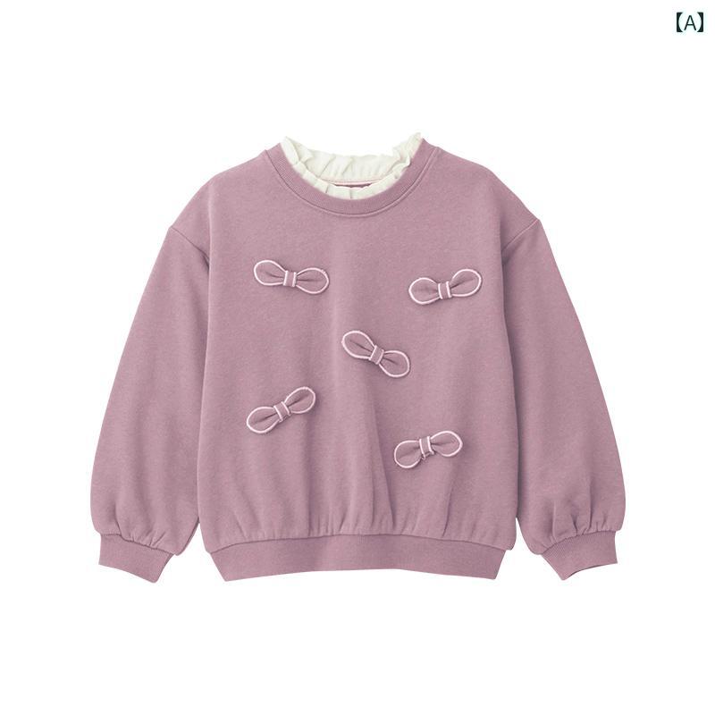 キッズ トレーナー 子供服 女の子 スウェット トップス 春秋 コットン ファッション イエロー ブルー ピンク リボン