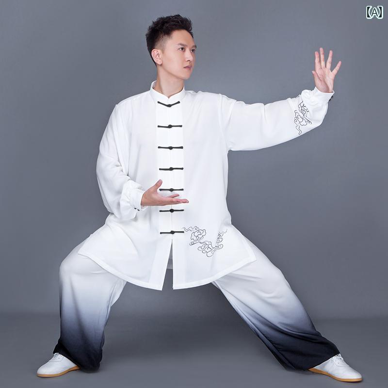 太極拳 服 レディース メンズ カンフー 武術 ウェア トレーニング 格闘技 グラデーション 練習 春夏 ミドル丈｜Grams店