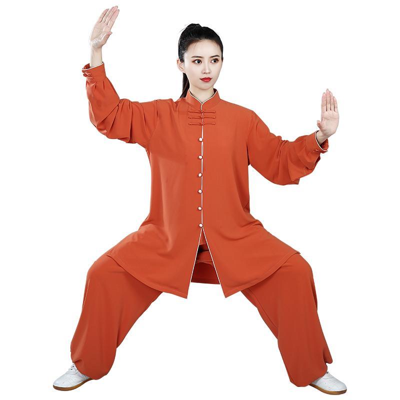 太極拳 服 レディース メンズ カンフー 武術 ウェア トレーニング 格闘技 春夏 刺繍 練習 ミドル丈 オレンジ パープル ブルー