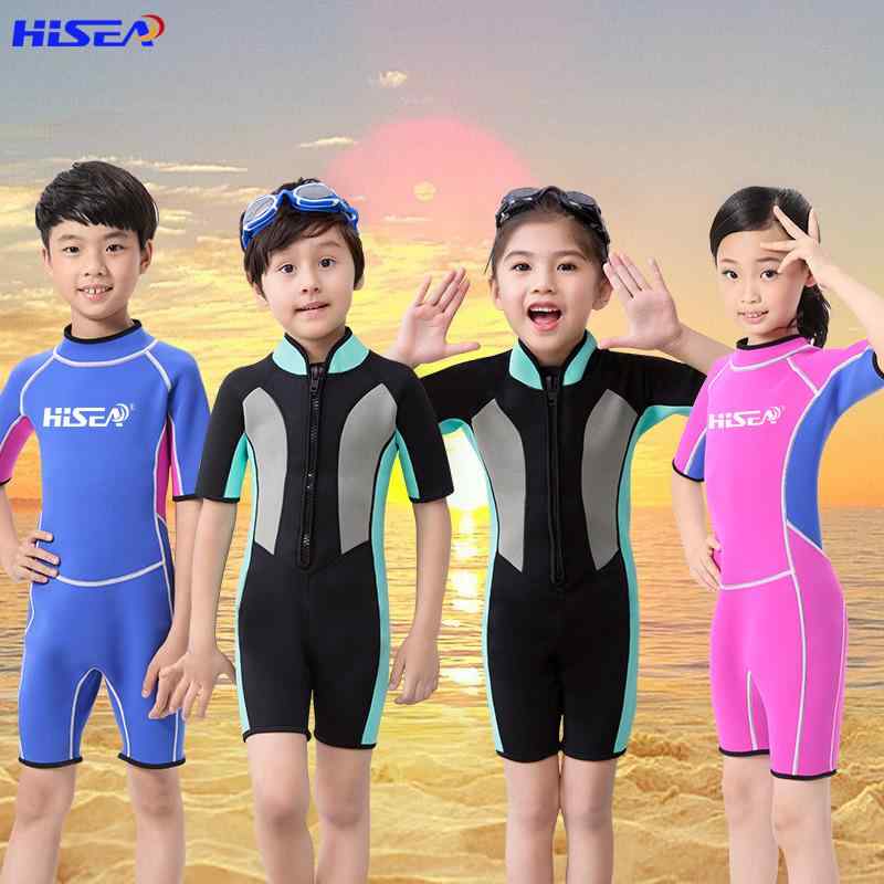 サーフィン ウェットスーツ キッズ 子供 男の子 女の子 暖かい 半袖 パンツ ダイビングスーツ 日焼け防止 紫外線カット シュノーケリング ブルー レッド ブラック