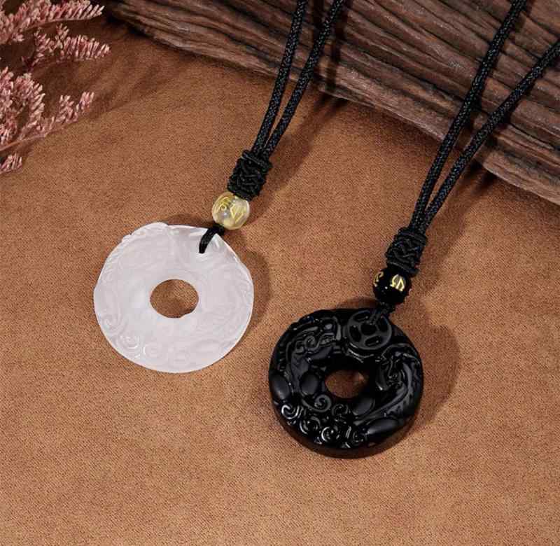 ヒキュウ 貔貅 ネックレス メンズ レディース 風水 アクセサリー ペンダント エスニック 翡翠 ホワイト ブラック