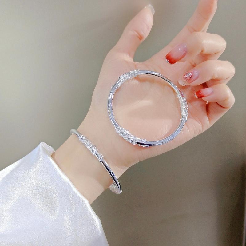 バングル レディース アクセサリー ブレスレット 腕輪 ジュエリー 純銀 S999 ギフト プレゼント 誕生日 花柄 シルバー