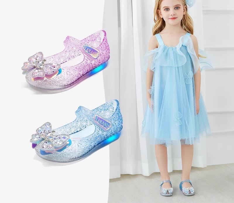 ジェリー サンダル キッズ 女の子 子供 靴 クリスタル 夏 ゼリー フラッシュ プリンセス シューズ ブルー パープル|Grams店