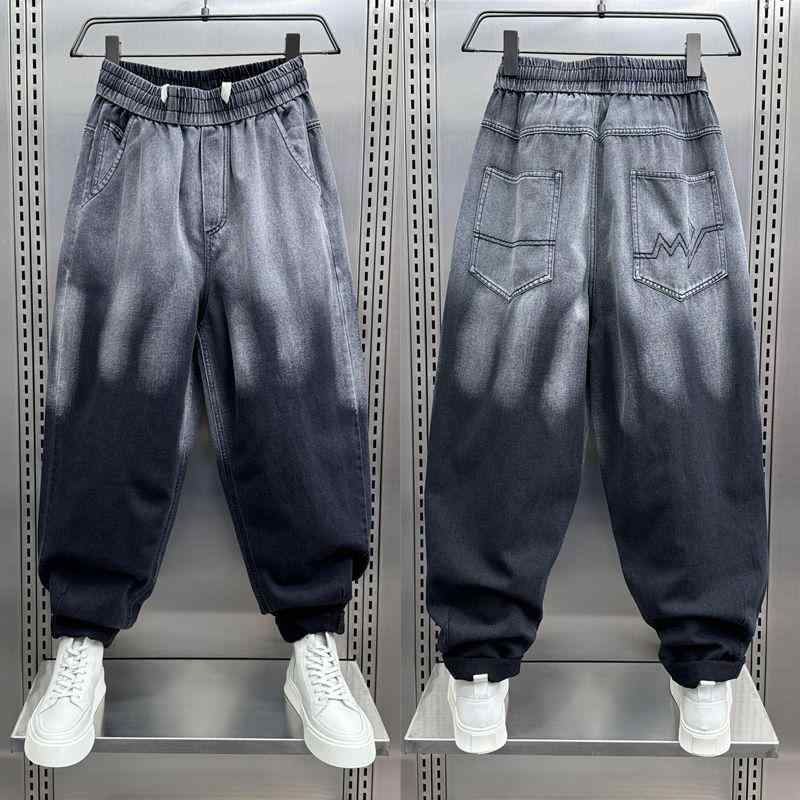 サルエル デニム パンツ メンズ ボトムス 大きいサイズ グラデーション ジーンズ レトロ スキニー ブラック