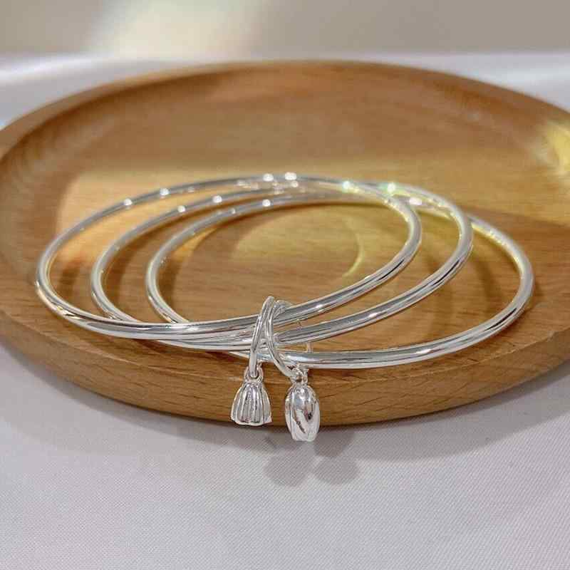 バングル レディース アクセサリー ブレスレット 腕輪 ジュエリー 純銀 S999 スターリングシルバー ギフト プレゼント 誕生日 ハス 蓮花 シルバー