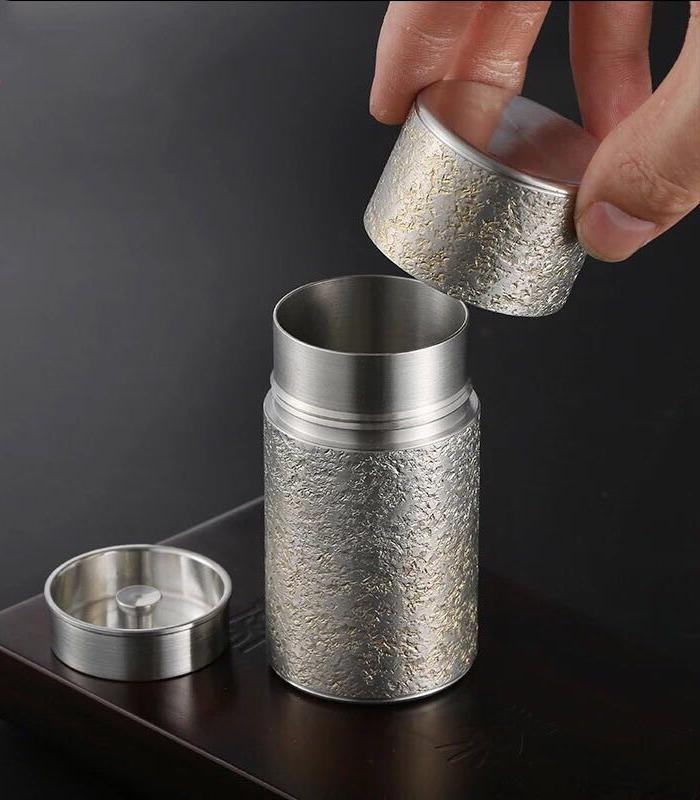 茶筒 ブリキ お茶 保存 キャニスター 紅茶 コーヒー 豆 密閉 茶缶 ポータブル 模様 シルバー