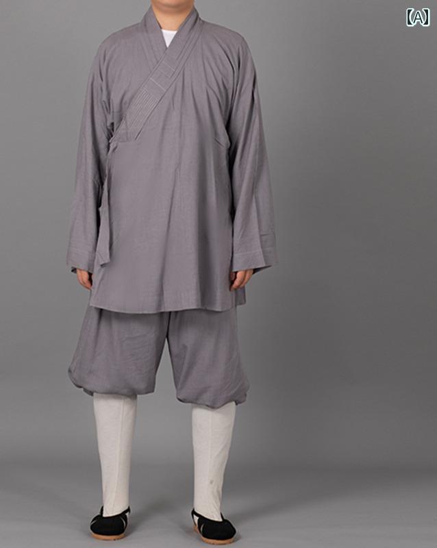 僧服 僧衣 衣装 仏教 羅漢 ショート コート 春 綿 麻 春秋 通気性 メンズ レディース 寺院 グレー カーキ|Grams店