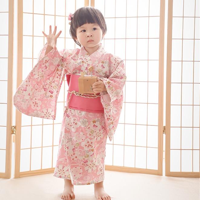 浴衣 着物 キッズ 子供 和風 お祭り 花火大会 中国風 綿 女の子 桜 ピンク