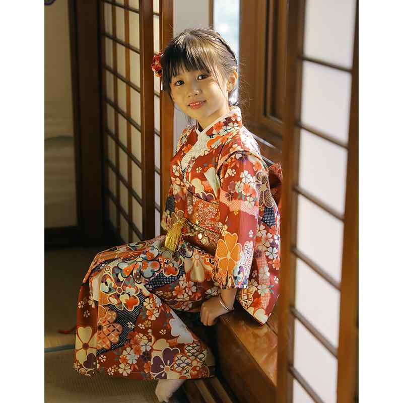 浴衣 着物 キッズ 子供 和風 お祭り 花火大会 桜 女の子 衣装 レッド かわいい