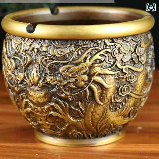 灰皿 レトロ おしゃれ リビング オフィス 卓上 タバコ 喫煙具 銅 双龍 中国風 ホーム 装飾品 インテリア 4,836円