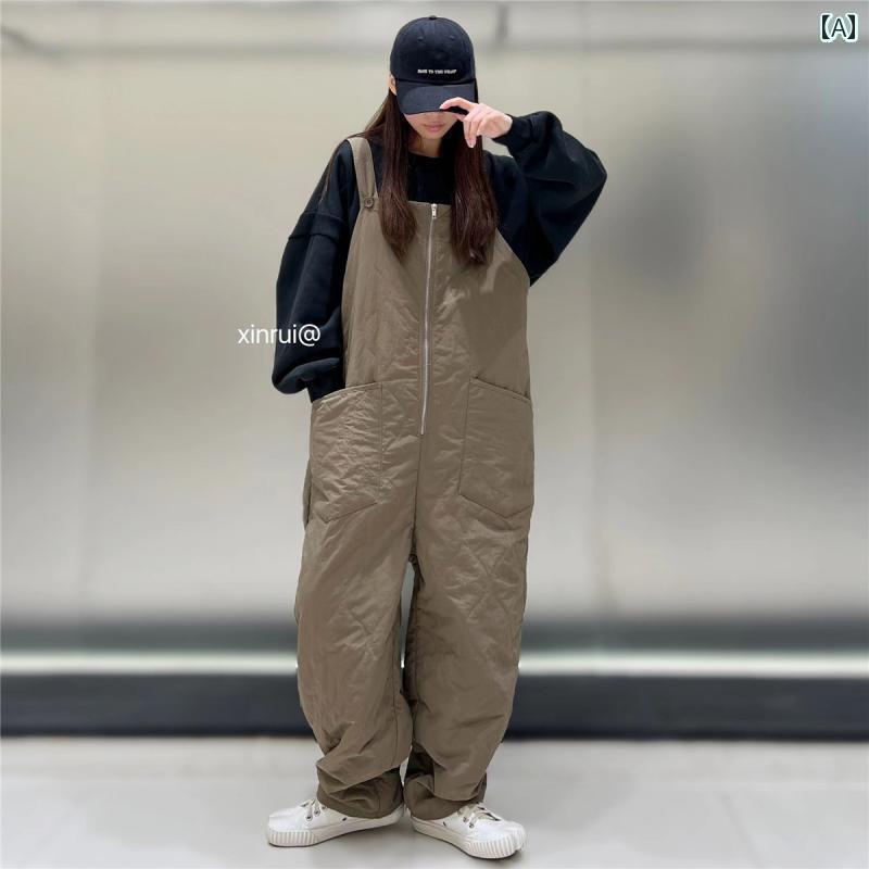 オーバーオール 秋冬 サロペット パンツ つなぎ レディース カジュアル 韓国 綿 カーキ ブラック ゆったり