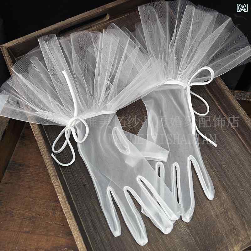 グローブ ショート 手袋 ウエディング 結婚式 ブライダル 花嫁 アクセサリー メッシュ シンプル レース リボン 白