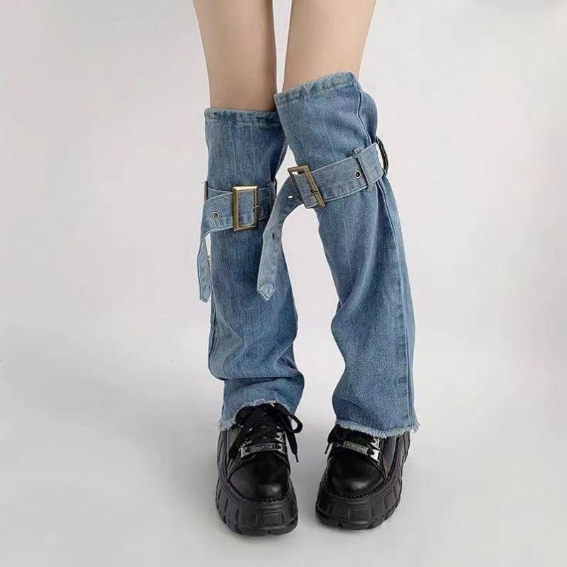 レッグカバー レディース ソックス 夏 Y2K サブカル デニム パンツ ブーツ ミレニア ル 女の子 パイル ブルー