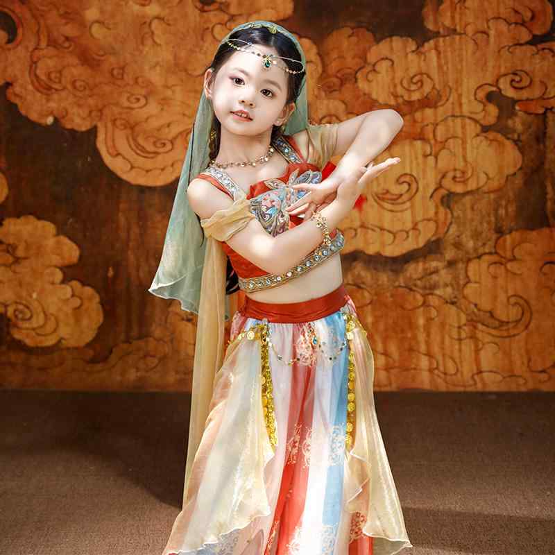ダンス 衣装 練習着 レッスンウェア 中国風 エスニック 民族衣装 漢服 子供 女の子 プリンセス エキゾチック ミュージカル パフォーマンス レッド ブルー