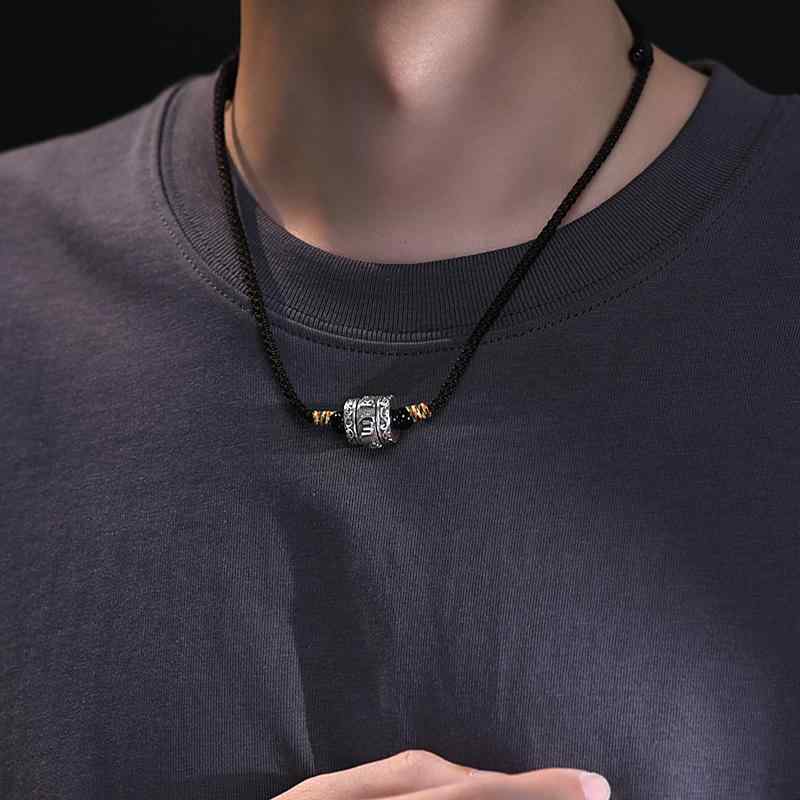 ネックレス メンズ レディース 六字真言 アクセサリー エスニック ビーズ レトロ ペンダント シルバー