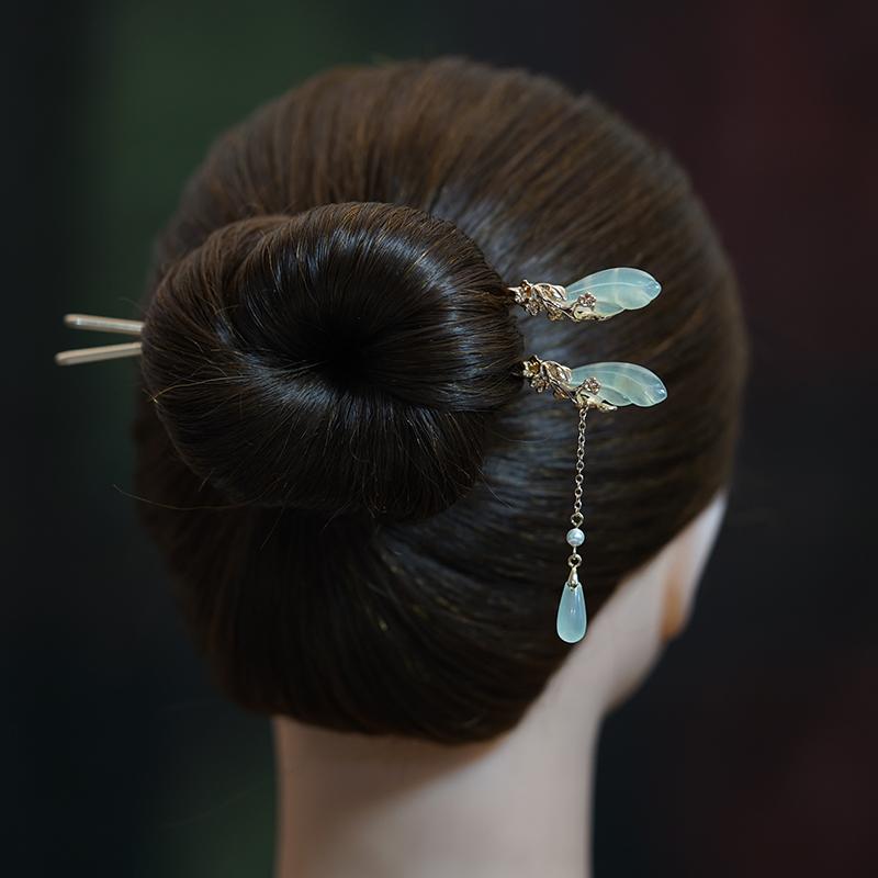 かんざし 一本 レディース ヘアアクセサリー 髪飾り 和装 和服 マグノリア 花 ピン 古代 翡翠 タッセル 漢服 頭飾り チャイナ風