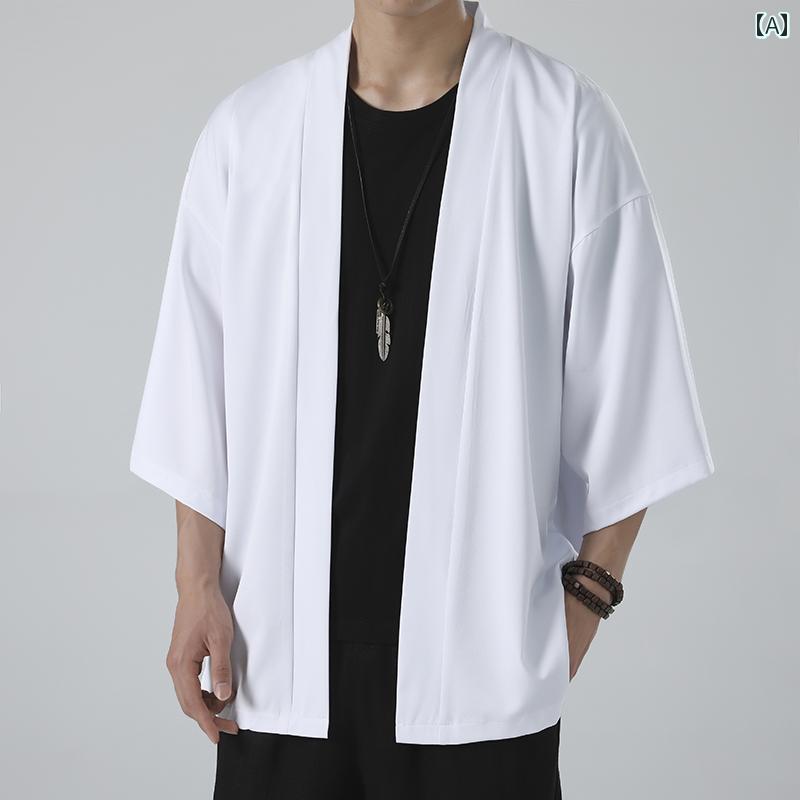 法被 羽織 半纏 祭り はっぴ メンズ レディース ジャケット トップス おしゃれ 中国風 道教 ローブ 春夏 漢服 カーディガン ホワイト グレー ブラック