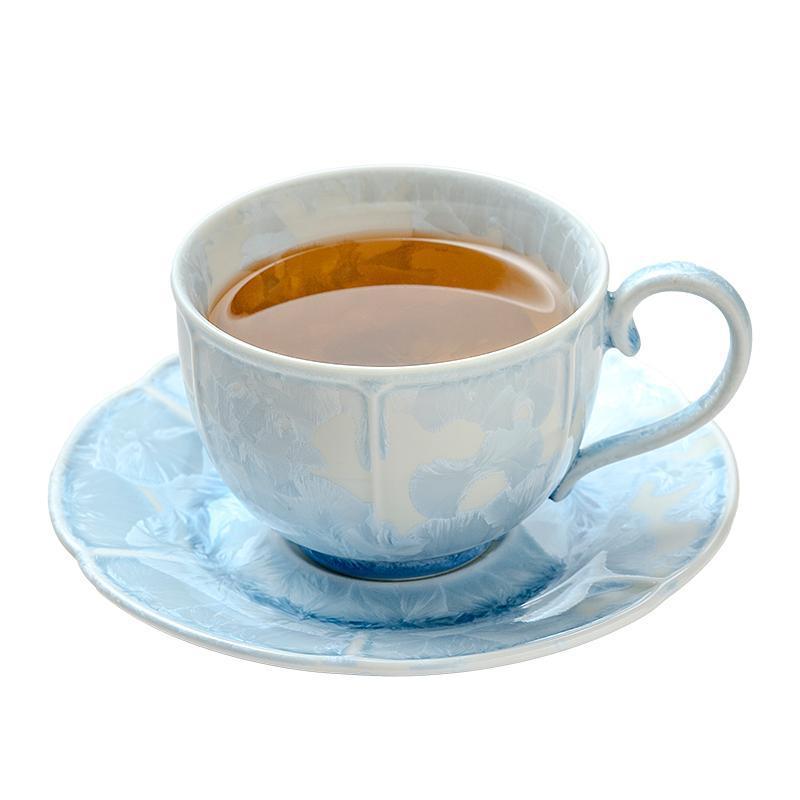 コーヒーカップ＆ソーサー 180ml 窯変結晶 陶器 セラミック ブルー モダン シンプル おしゃれ 清潔感 オフィス 自宅 カフェ レストラン用 高級感 ギフトボックス入り｜Grams店