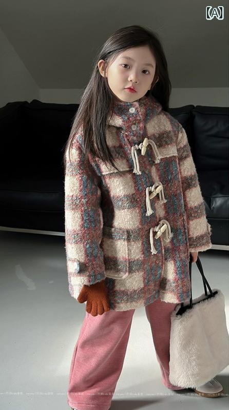 ダッフルコート キッズ アウター 子供服 女の子 男の子 フード ミドル丈 ファッション 厚手 冬 韓国 チェック おしゃれ｜Grams店