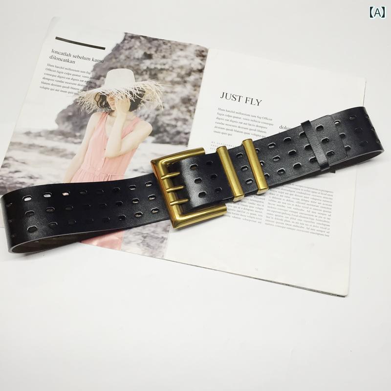 ベルト レディース 太 ウエストマーク おしゃれ アメリカ レトロ ファッション ピン バックル 幅広 レザー ガードル ブラック カーキ レッド