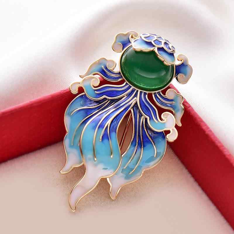 ブローチ おしゃれ ピンバッジ コサージュ アクセサリー ジュエリー レトロ 中国風 金魚 フロントスーツ グリーン ブルー