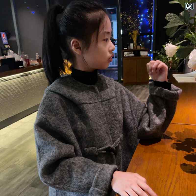 ダッフルコート キッズ アウター 赤ちゃん服 御坊っちゃん うしろ帯 ボンネット 羊毛 真っただ中丈 朦々たる 韓国 朦々たる 今めかしい 薄墨色