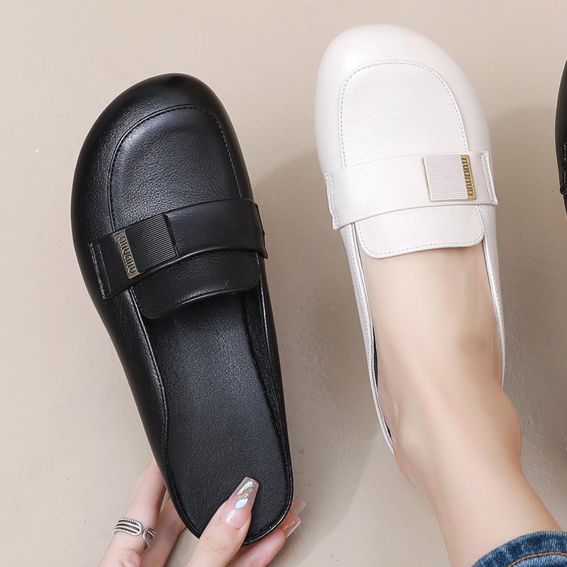 パンプス かかとなし シューズ レディース 革 なめし革 家庭用スリッパ 夏 滑りにくい 馬鹿でかい大きさ 踵 サンダル ベージュ 黒いこと