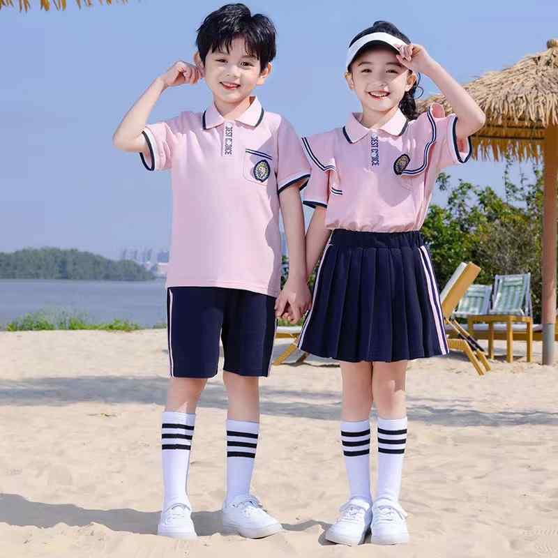 キッズ ゴルフウェア ジュニア 子供 ゴルフ 夏 男の子 女の子 半袖 Tシャツ 弾性 ウエスト ショート パンツ スカート ピンク ブルー