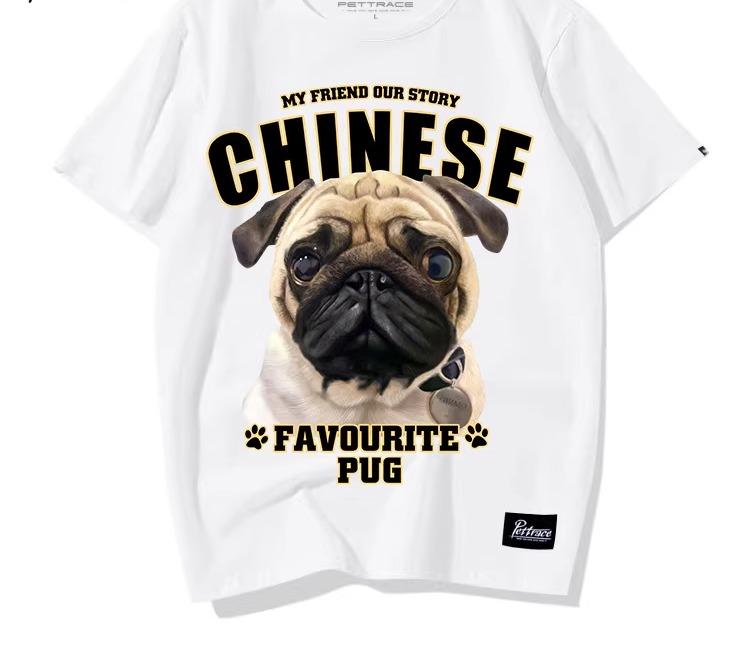 tシャツ 犬柄 パグ 半袖 アニマル メンズ レディース 大きいサイズ コットン ラウンドネック グレー 白 黒