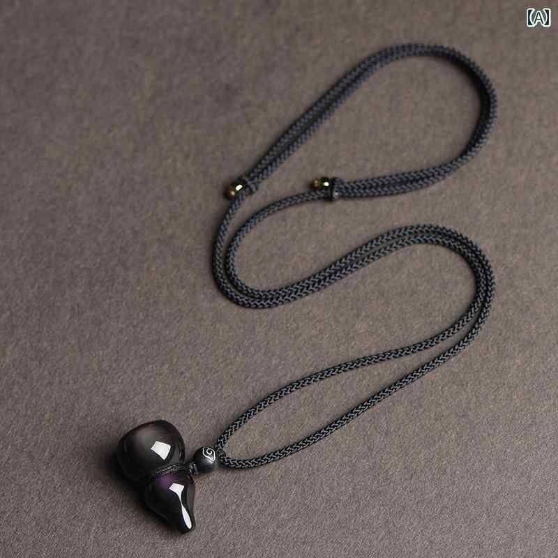 キーホルダー メンズ レディース ペンダント アクセサリー 黒曜石 ひょうたん ネックレス レインボーアイ クリスタル 携帯 ストラップ ギフト