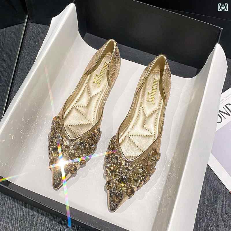 パンプス フラット シューズ レディース クリスタル 多彩 フラットソール 春 イブニング 疲れない 柔らかい ゴールド シルバー