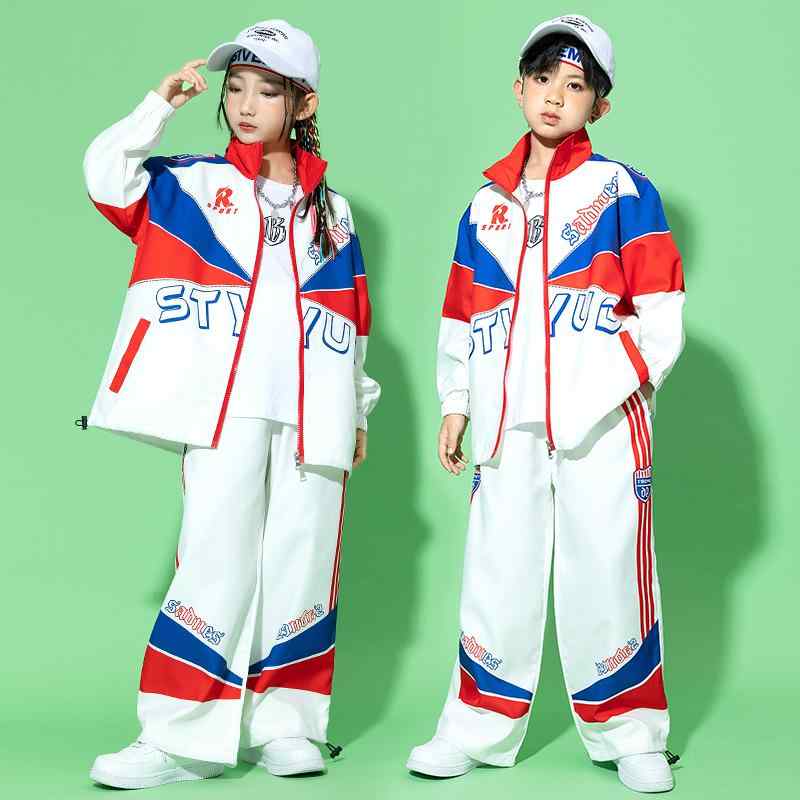 キッズ 男の子 女の子 ストリート ダンス セットアップ 衣装 学生 運動会 発表会 クラス ユニフォーム ヒップホップ 白