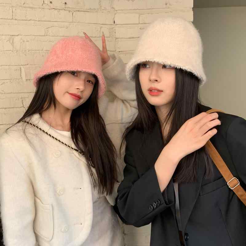 帽子 レディース 春秋冬 ファッション ファー バケットハット ピンク ホワイト ブラック 韓国