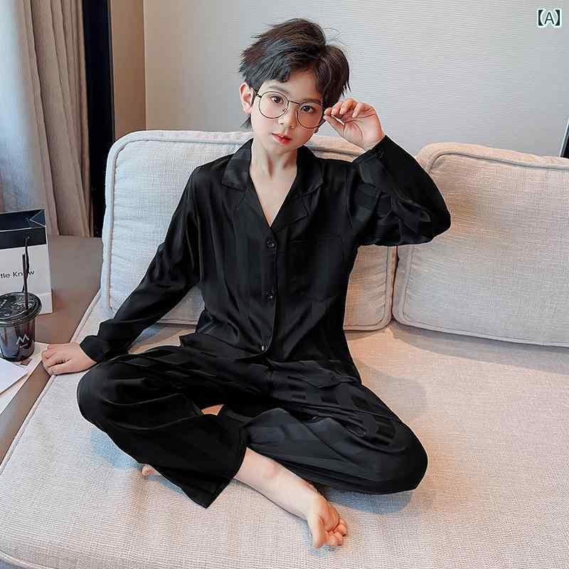パジャマ キッズ 子供 男の子 ルームウェア 部屋着 おしゃれ ストライプ 春夏 長袖 薄手 パンツ 韓国 ブラック グリーン