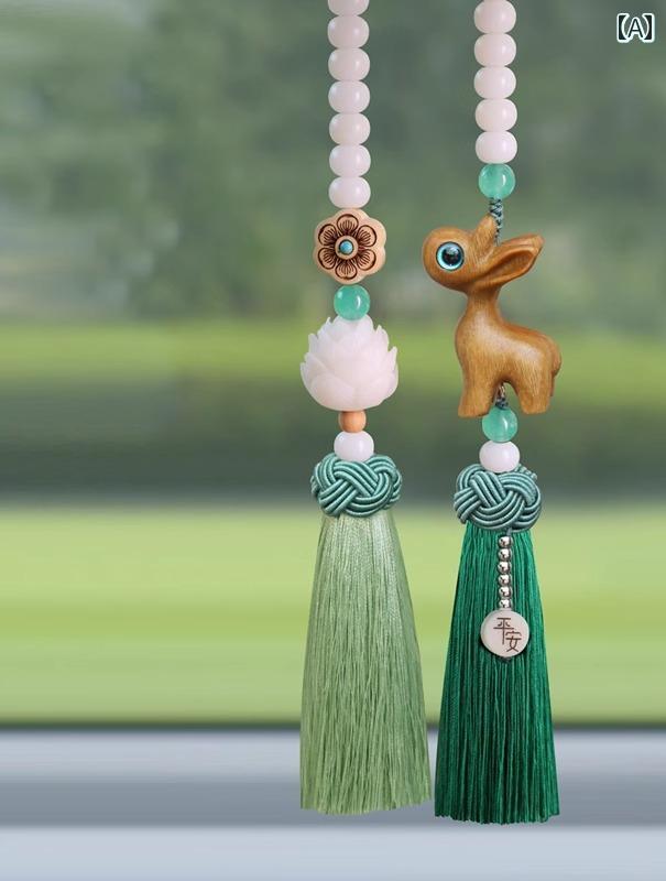 車 ルームミラー アクセサリー 飾り 鹿 ペンダント かわいい インテリア グリーン レッド タッセル
