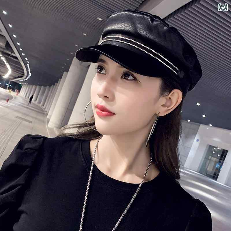 キャスケット レディース 帽子 おしゃれ ベレー帽 ラインストーン キラキラ マリン 秋冬 韓国 黒 白 ゴールド