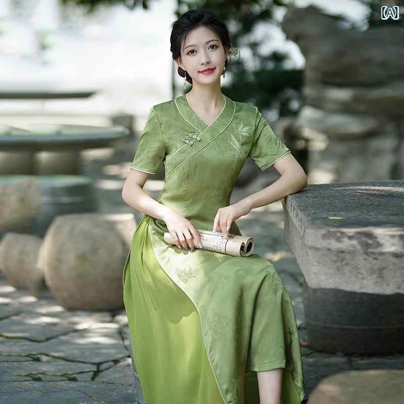 楽天市場】アオザイ チャイナドレス 春夏 中国風 レディース