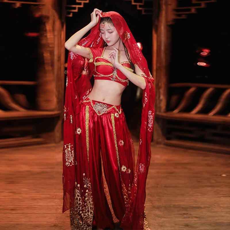 インド 民族衣装 インドドレス 舞踊衣装 レディース ガール ダンサー エキゾチック ベリーダンス ワインレッド ブルー